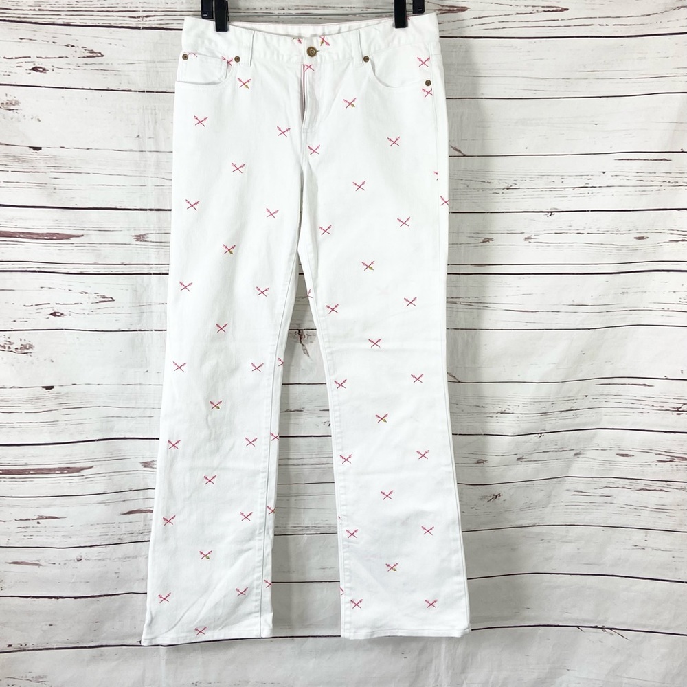 Lilly Pulitzer Jeans Main Line Fit Women’s Size 8 White Straight Leg Embroidered